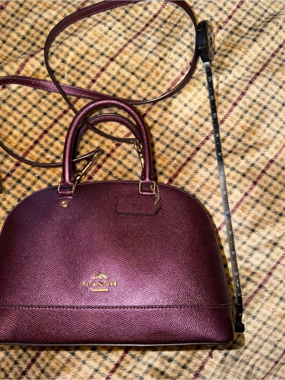 Coach Pebbled Dome Satchel in Plum with Gold Hardware